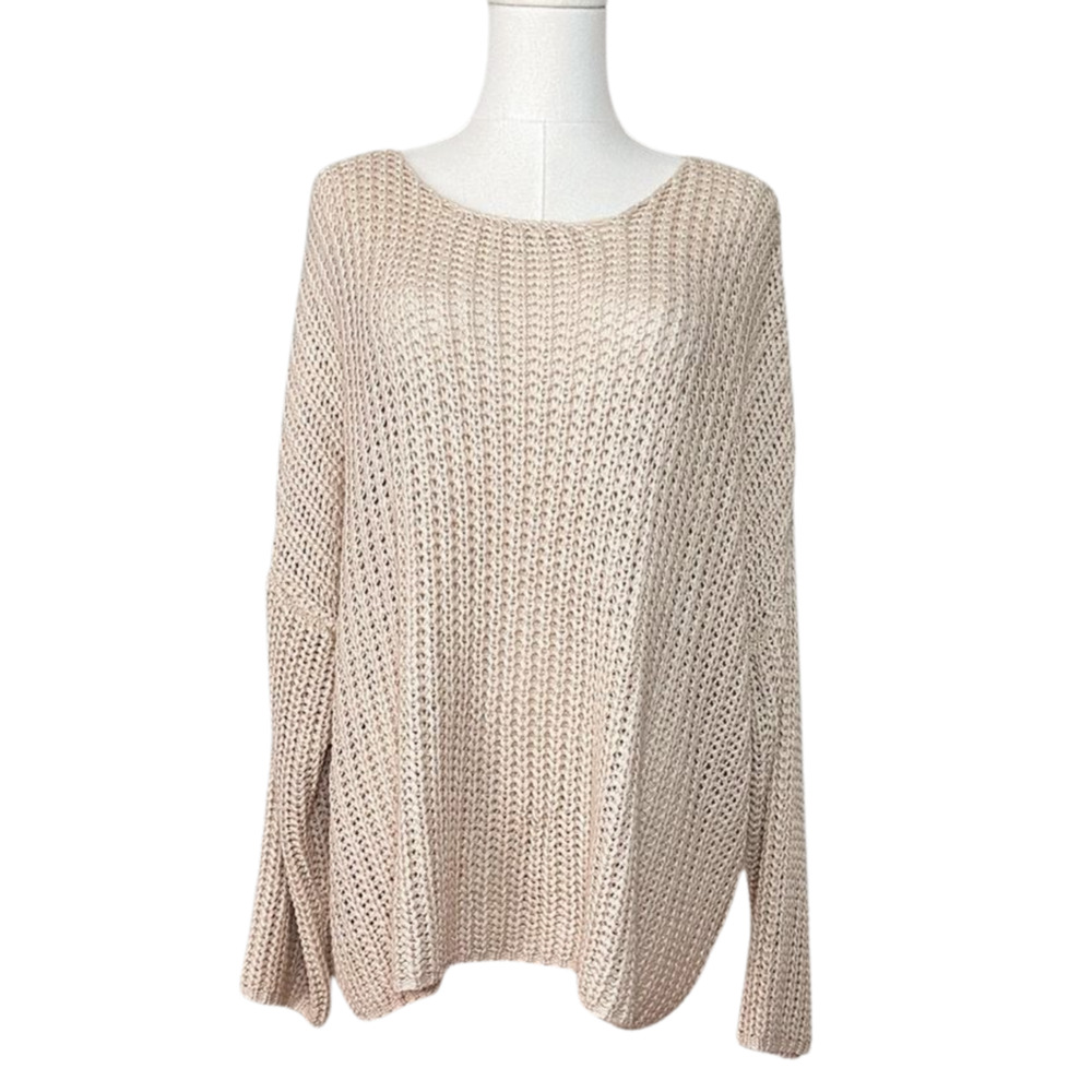 Shop the Mint Beige Cream Loose Knit Drop Shoulder Oversized Sweater Medium